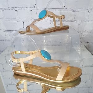 Kate Spade Tan Turquoise Disc T-Strap Sandals 8